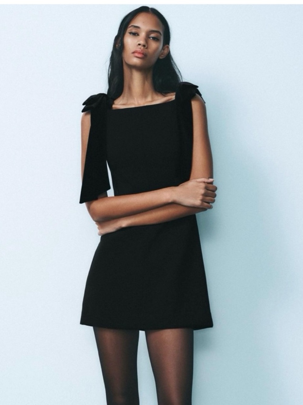 Zara Bow Mini Dress Velvet Black
